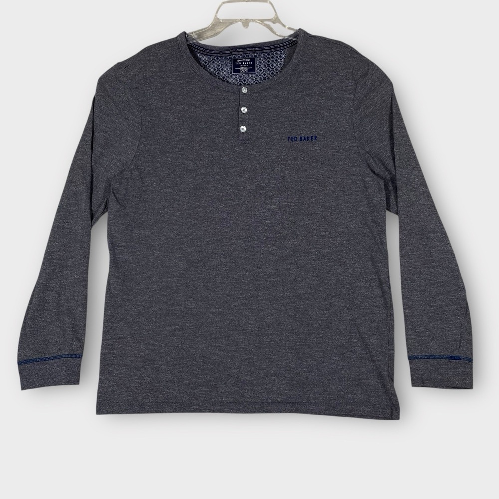 Ted Baker London Logo Henley Long Sleeve Mens Large gray Dressed To‎ Chill